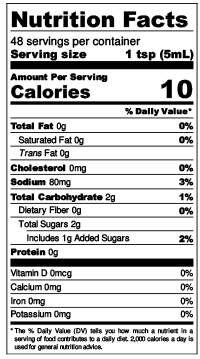 Nutritional label with information about a bottle of Sinto Gourmet's vegan, non GMO, and gluten free Korean Gochujang Hot Sauce in a Garlic Sesame flavor.